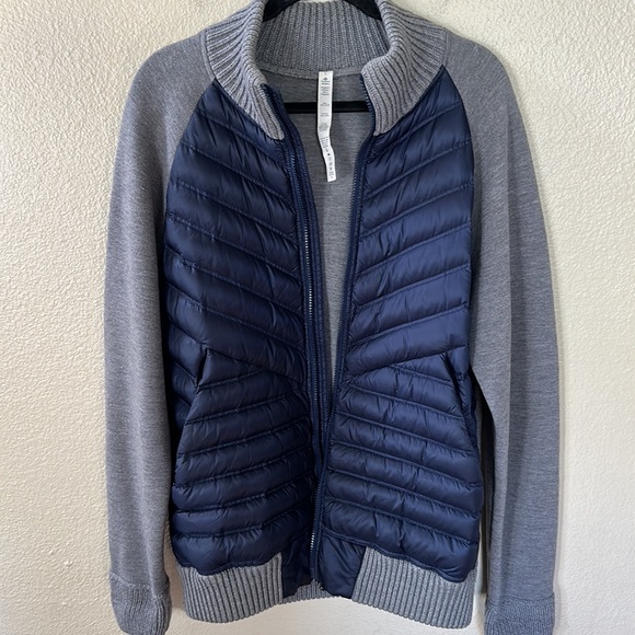Lululemon Navy Blue Puffer Gray Sweater Zip Up Jacket Size Large - Picture 2 of 12